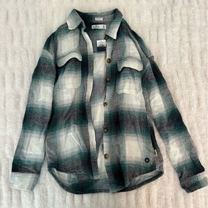 NWT Hollister Green and Gray Plaid Button Down Shacket Size XS